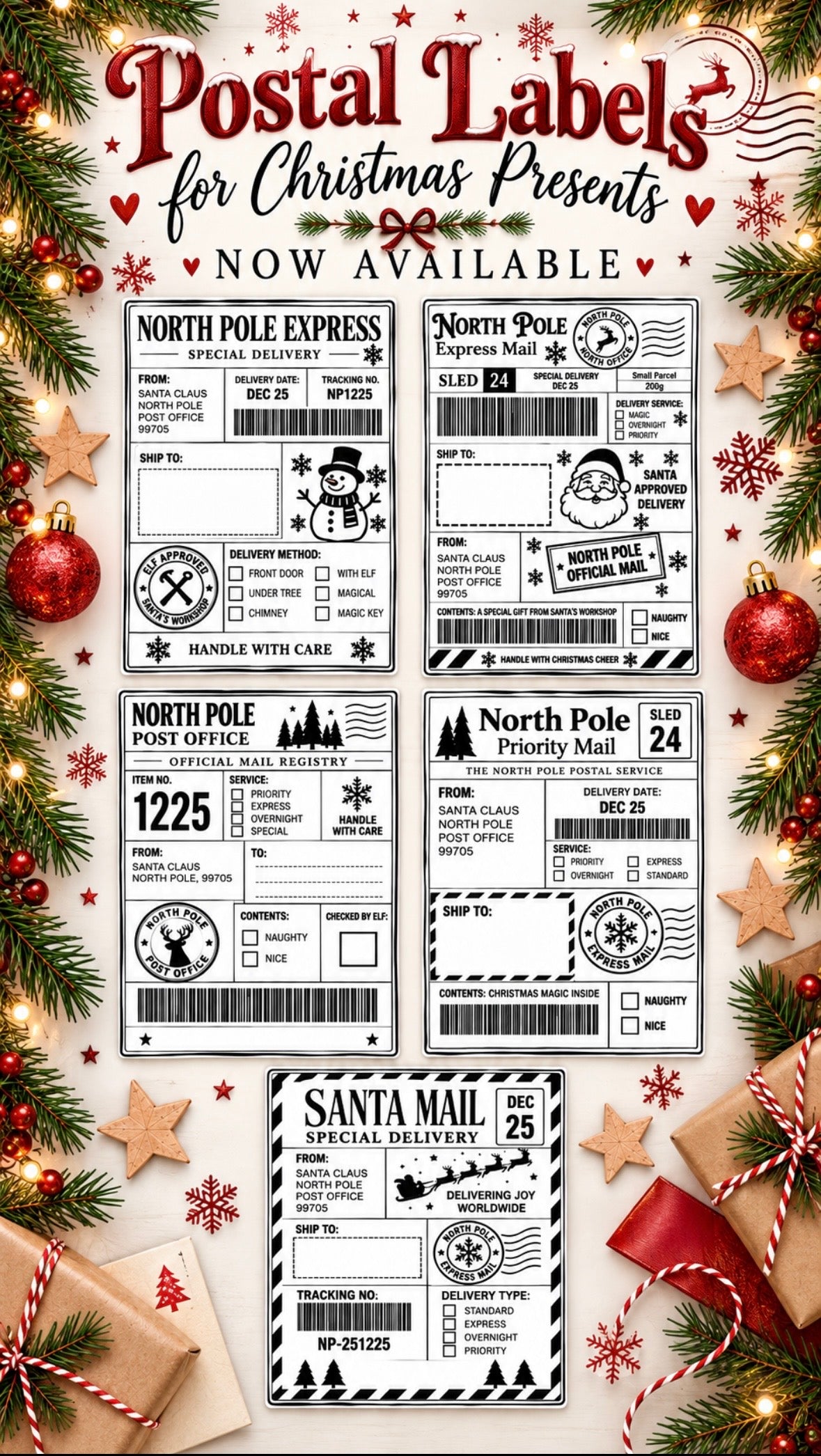 Christmas Postal Labels - 4 for £1