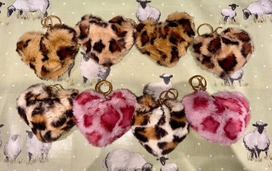 Leopard Heart Fluffy Bag Charms / Keyrings